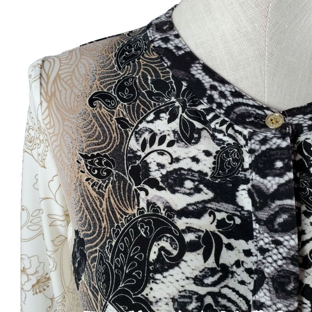 Dana Buchman Womens Black Beige Floral Knit Top Size S Boho Chic Career - Picture 2 of 7